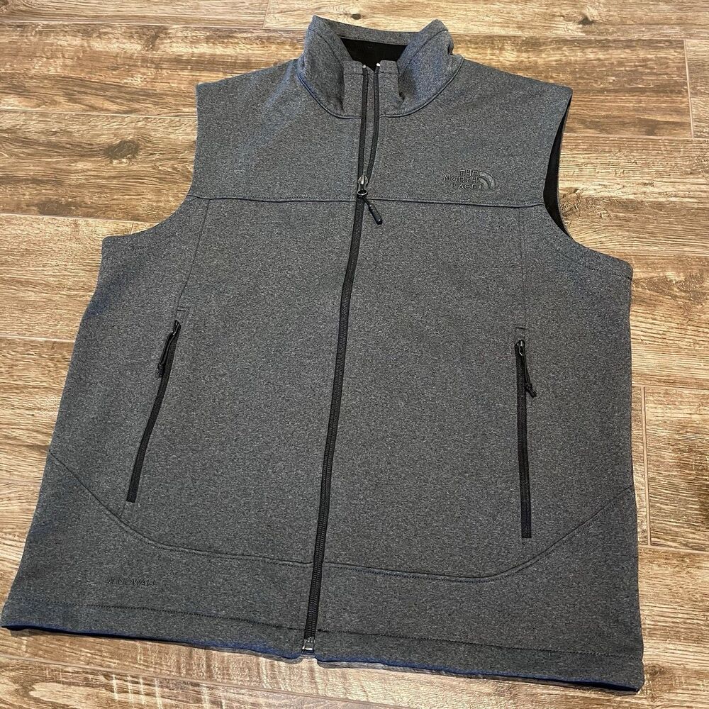 North Face Vest Mens M Gray Windwall Softshell Full Zip Water Resistant Jacket